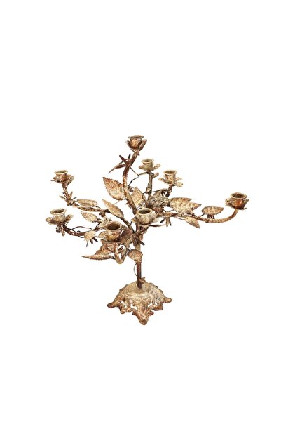 Porland Yaprak Altın Rengi 7 Kollu Şamdan 36cm