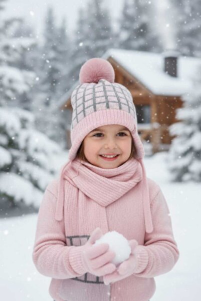 Aware Time Set de 3 bucăți pentru fetiță Kitti, cu eșarfă din lână, mănuși, p...