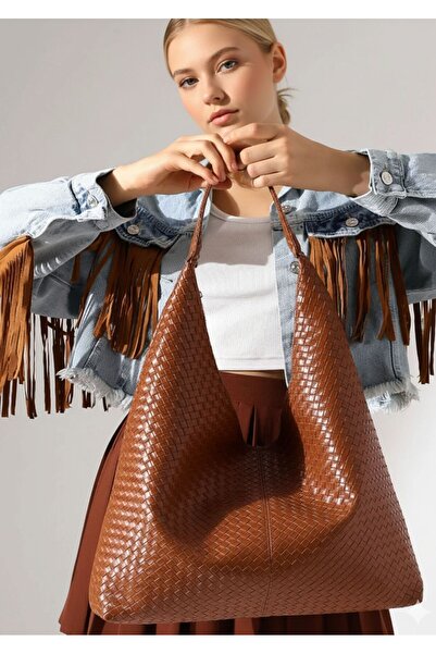 MioArt Γυναικεία τσάντα ώμου με μεγάλη υφή πλέξης, χαλαρή εμφάνιση και μεγάλο...