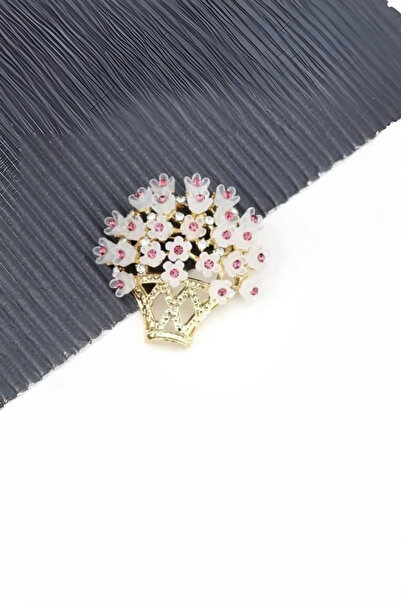 model aksesuar Pembe Taşlı Çiçek Buket Broş