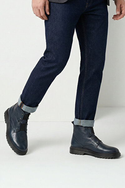 Bruno Shoes Lacivert Eskitme Hakiki Deri Elastik Bağcıklı Fermuarlı Hafif Eva...