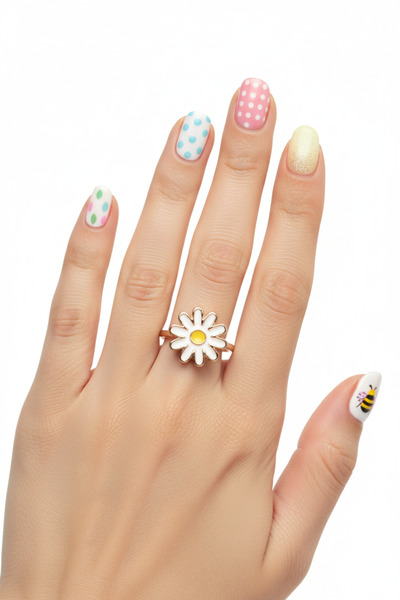 lelies خاتم مفصل ديزي أبيض وردي