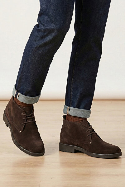 Bruno Shoes Kahverengi Hakiki Süet Tırtıklı Kauçuk Tabanlı Klasik Erkek Chukka Bot