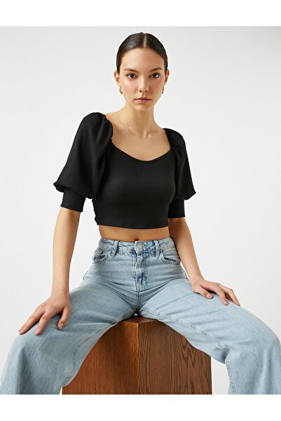 Koton بلوزة بأكمام بالون وياقة على شكل حرف U