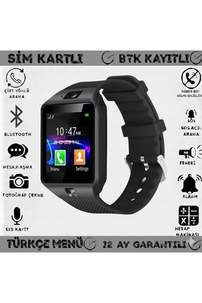 Genel Markalar Dz09 Simkartlı Sd Kart Destekli Akıllı Saat Telefon