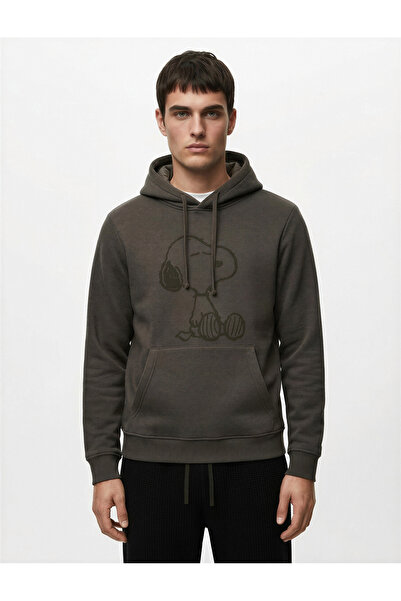 Koton Uzun Kollu Kapşonlu Kanguru Cepli Şardonlu Lisanslı Snoopy Baskılı Sweatshirt