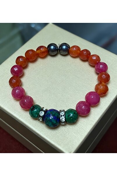 nss sky rock سوار من الأحجار الطبيعية 8 مم من الأزوريت والملاهيت والعقيق والس...