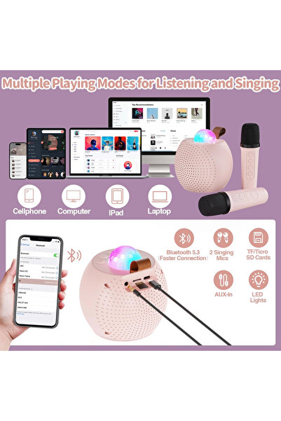 OEM Set boxe karaoke Bluetooth cu 2 microfoane wireless, efecte de schimbare a vocii și lumină LED