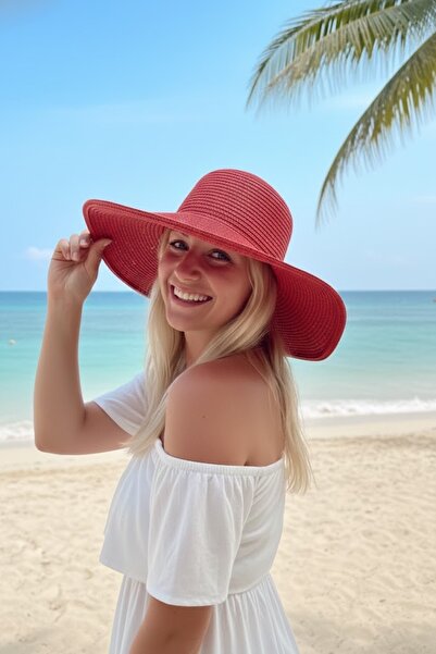 Marina Wide Straw Hat Red 14232