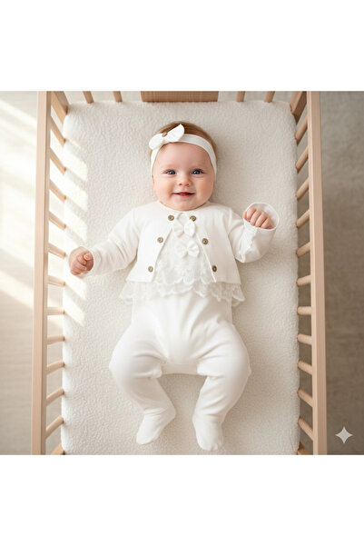 Miniday Baby Baby Girl Mevlütlük Lace Romper with Bandana