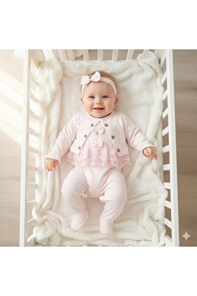 Miniday Baby Kız Bebek Mevlütlük Dantelli Tulum Bandanalı