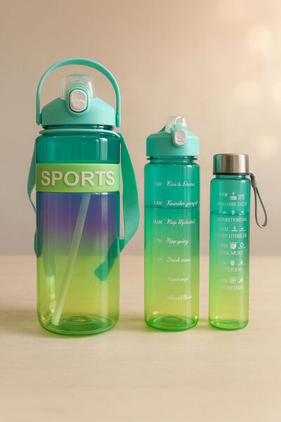 AbaTech Sports Colorful Acrylic Sports 3-Piece Motivational Water Bottle Flas...