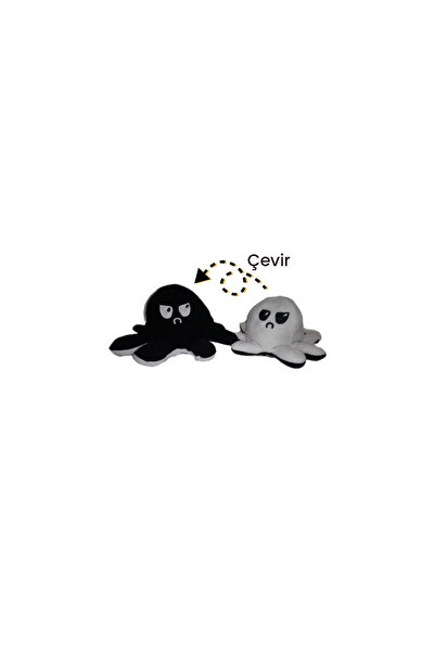 Özcan Tasarım Black - White Octopus Plush Toy - Mod Changing Octopus Bidirect...