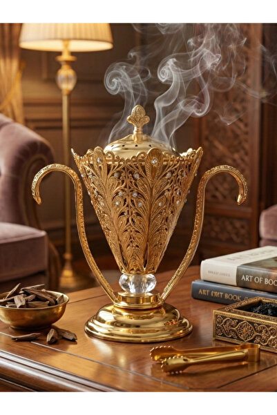 SQUALO مبخرة معدنية ذهبية فاخرة بتصميم كلاسيكي للضيافة والديكور