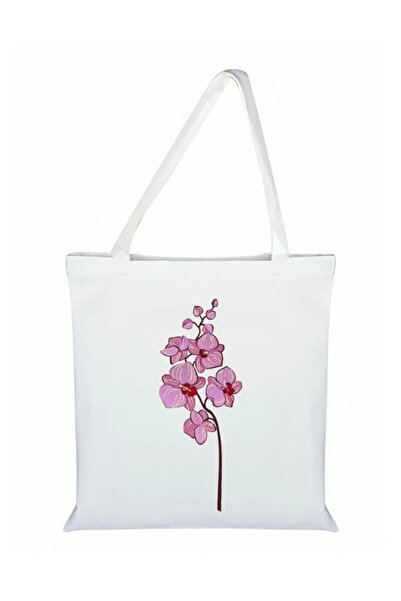 Özcan Tasarım Платнена чанта с принт на орхидея - Чанта с орхидея