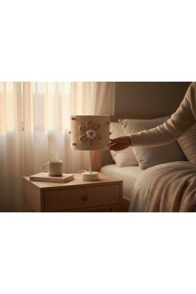 C&A&B KUZEY AVİZE MAKROME İP SARGI PEMBE ÇİÇEK APLİKELİ ÇİÇEK PONPONLU KIZ BEBEK VE ÇOCUK ODASI ABAJUR