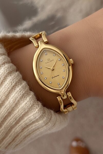 Vivaldi Kadın Gold Oval Tasarım Taşlı Premium Bilezik Çelik Kol Saati | 2 Yıl Garanti