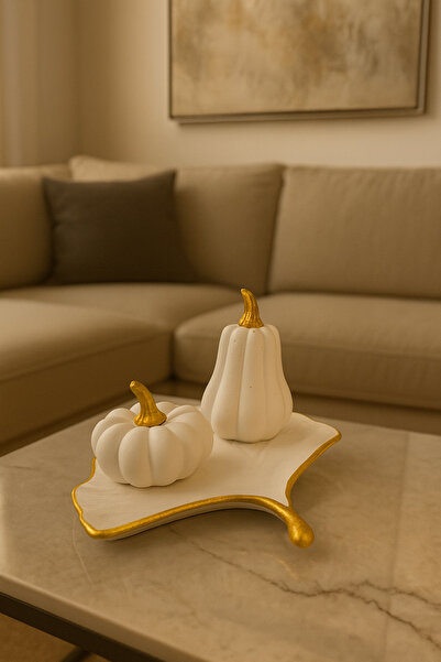 Zigzag Home Dekoratif 3 Parça Biblo Seti 2 Adet Bal Kabağı 1 Adet Yaprak Teps...