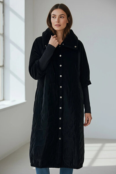 Invee Knitwear Detailed Silk Leather Coat - Black