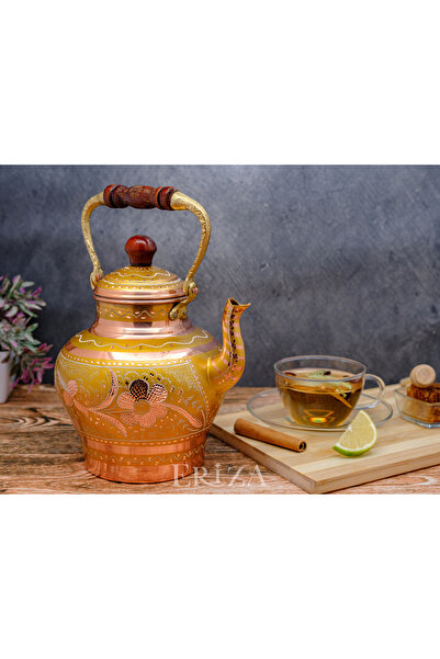 ERİZA إبريق شاي نحاسي مطلي يدويًا سعة 1.9 لتر، إبريق شاي، غلاية