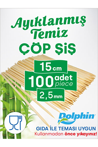 Dolpin Çöp Şiş 15 Cm, 100 Adet, 2,5 Mm - Adana, Urfa, Et, Tavuk, Sebze Şiş Kebap Yemekler Için Bambu Şiş