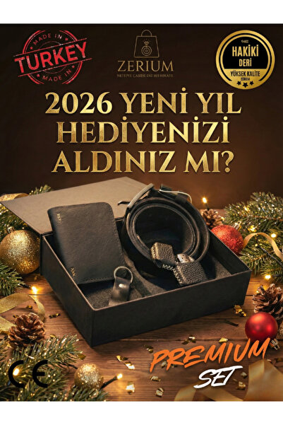 ZERİUM Set cadou pentru bărbați din piele naturală - Portofel, curea, brichet...