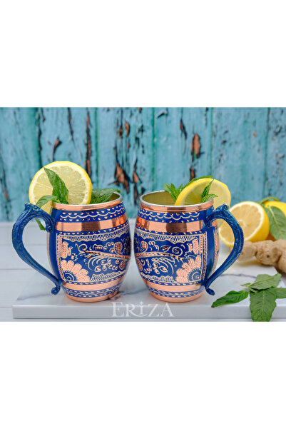 ERİZA 50 cc İşlemeli Kalaylı Kalın Bakır Bira Kokteyl Ayran Bardağı, Kadehi