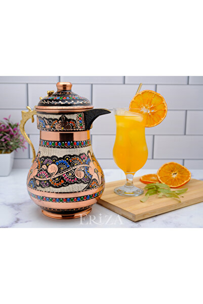 ERİZA 2,2 Litre Erzincan El Yapımı, Işlemeli Kalaylı Kapaklı Kalın Bakır Sürahi