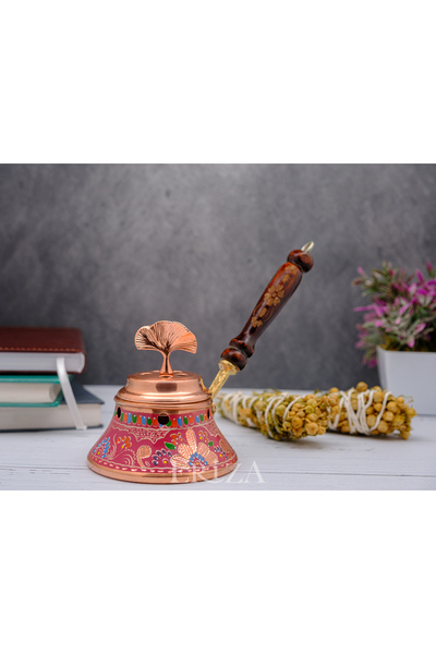 ERİZA Konik Tütsü için Dekoratif İşlemeli El Yapımı Bakır Tütsülük