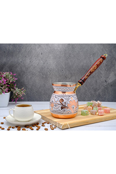 ERİZA وعاء قهوة نحاسي سميك مطرز يدويًا يتسع لـ 2-3 أشخاص