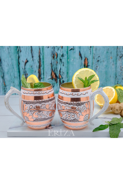 ERİZA 50 cc İşlemeli Kalaylı Kalın Bakır Bira Kokteyl Ayran Bardağı, Kadehi