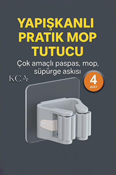 KCA HOME Yapışkanlı Pratik Mop Tutucu 4 Adet Gri