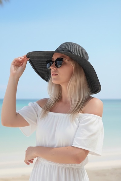 Marina Wide Straw Hat Black 14232