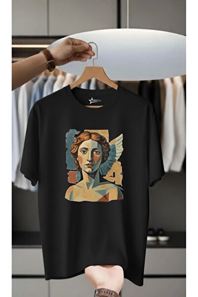 İnazuma Outdoors تيشيرت أسود مطبوع عليه رسومات فنية، بياقة دائرية وأكمام قصير...