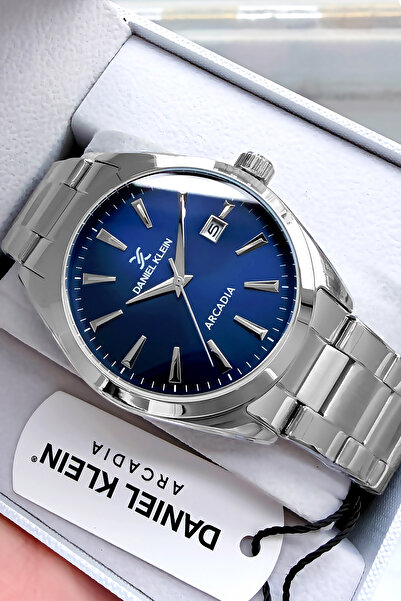 Daniel Klein ساعة يد رجالية أصلية 3 Atm مقاومة للماء باللون الفضي وسوار فولاذ...