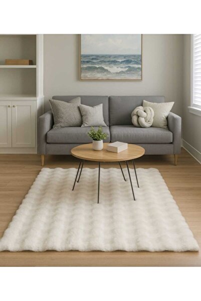 AKSU Bubble krem lüx modern yumuşak kaymaz taban peluş puffy hol mutfak salon...