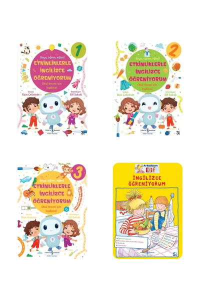 TÜRKİYE İŞ BANKASI KÜLTÜR YAYINLARI مجموعة فعالة لمرحلة ما قبل المدرسة باللغة الإنجليزية للأطفال من سن 5 إلى 6 سنوات - 4 كتب + إشارة تتبع للقراءة