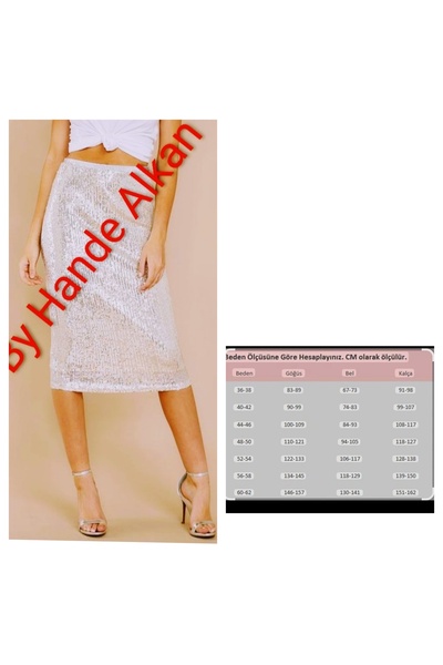 By Hande Alkan Women's Silver Color Sequin Pencil Skirt