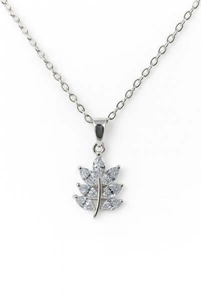 Tajemny قلادة نسائية من الفولاذ على شكل ورقة شجر - مجوهرات أنيقة بلون فضي