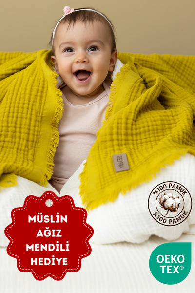 ZEYPBA Yağyeşil Müslin 4 Katlı Müslin Bebek Müslin Çocuk Müslin 110x110cm