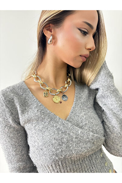 LYRA OFFİCİAL Za -Gold/Gümüş Kalın Zincirli Coin Viral Charm Kolye