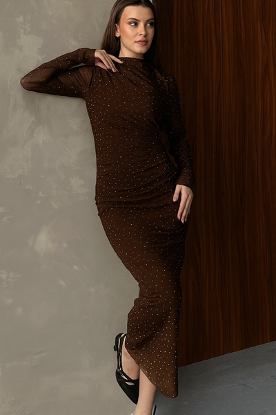 DUAS & CO Rochie midi din tul negru cu mâneci lungi rapeli