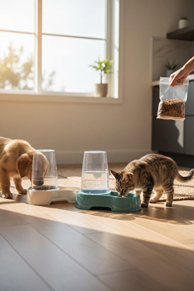 Gondol pet hazneli mama ve su kabı 1,5 lt..kedi köpek mama ve su kabı mama ta...