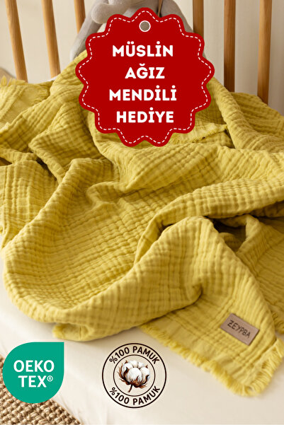 ZEYPBA Limon Yesili 4katlı Müslin Pamuksu Yumuşaklık Bebek & Çocuk Müslin Ört...