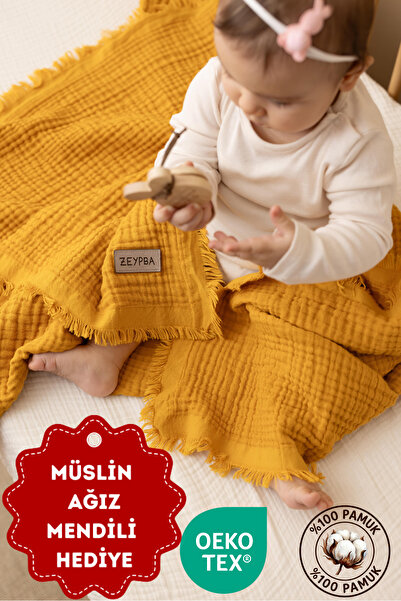 ZEYPBA Turuncu Müslin 4 Katlı Müslin 110x110cm Pamuksu Yumuşaklık