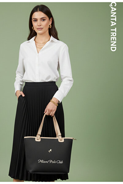 H&D COLLECTİON حقيبة يد نسائية كبيرة الحجم من ميامي بولو كلوب باللون الأسود الرملي