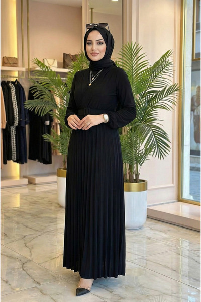 modamira Kadın Sandy Siyah Önü Kruvaze Detaylı Piliseli Kemerli Tarz Davet Gü...