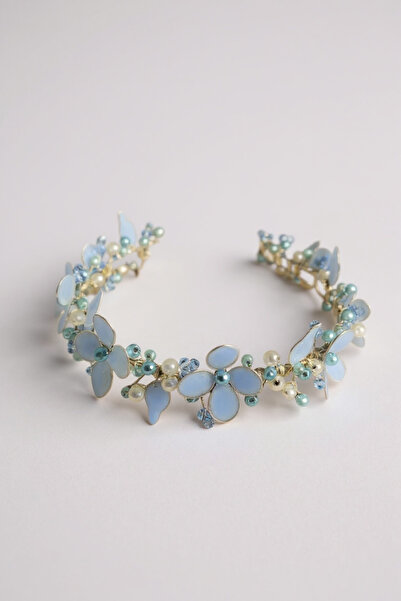 ERYA aksesuar Epoksi Çiçekli İnci Detaylı Gelin Nişan Lohusa Tacı – El Yapımı...