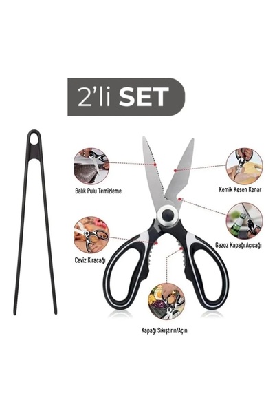 ZUZU MADE Ultra Keskin Çok Amaçlı Mutfak Makası ve 29 cm Silikon Kızartma Maş...