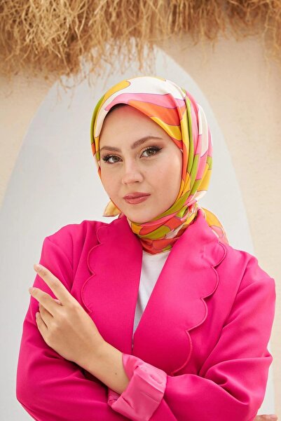 İpekhan Yeni Twist Desen Pamuk Viskon Eşarp Turuncu Yağ Yeşili 1133-05